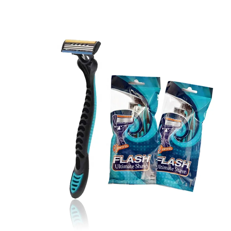 

Hot sale Polybag Packing 3 Razor Blade With Rubber Handle, Blue