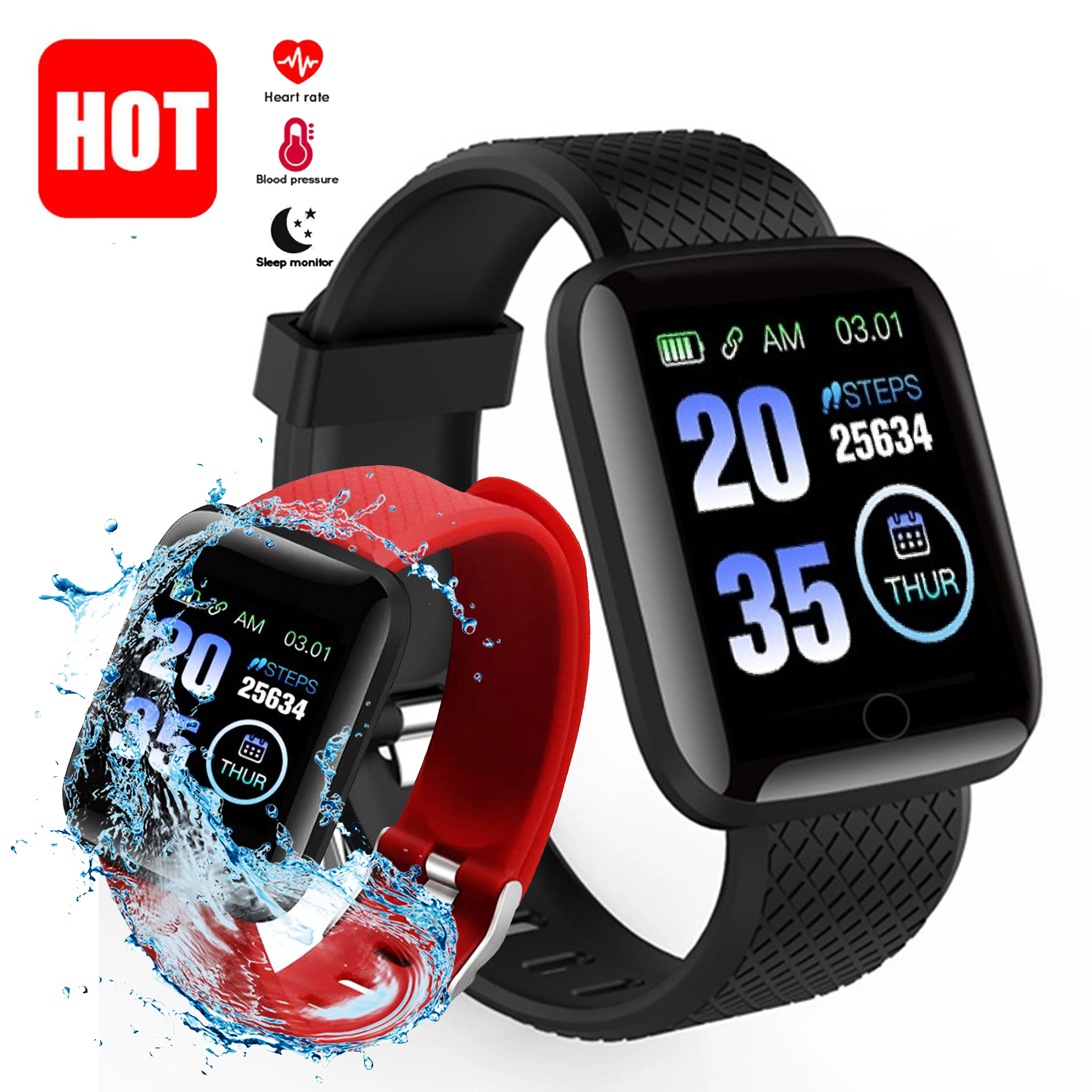 

2020 Sport Smart Watch Men Women 116 Plus D13 Smar twatch Waterproof Fitness Tracker Blood Pressure Heart Rate For Android IOS, Black white sliver gold