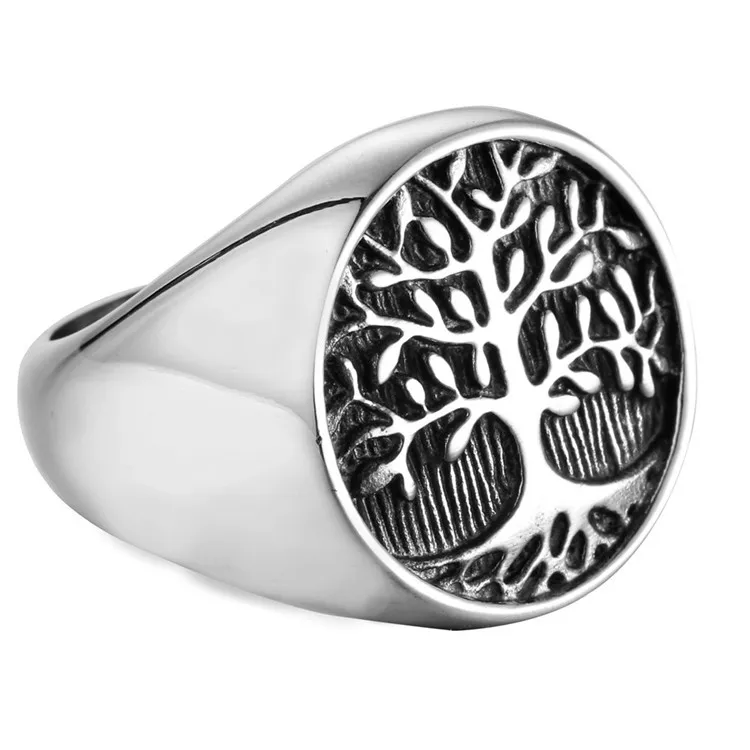 

Jewelry Titanium Steel Tree Ring Antique Punk Style Stainless Steel Tree Ring of Life