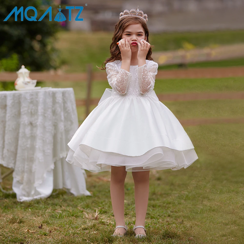 

MQATZ best quality Flower Girl Dress long sleeve puffy Gown sequins Dress 2-13 year child frocks for party L5398