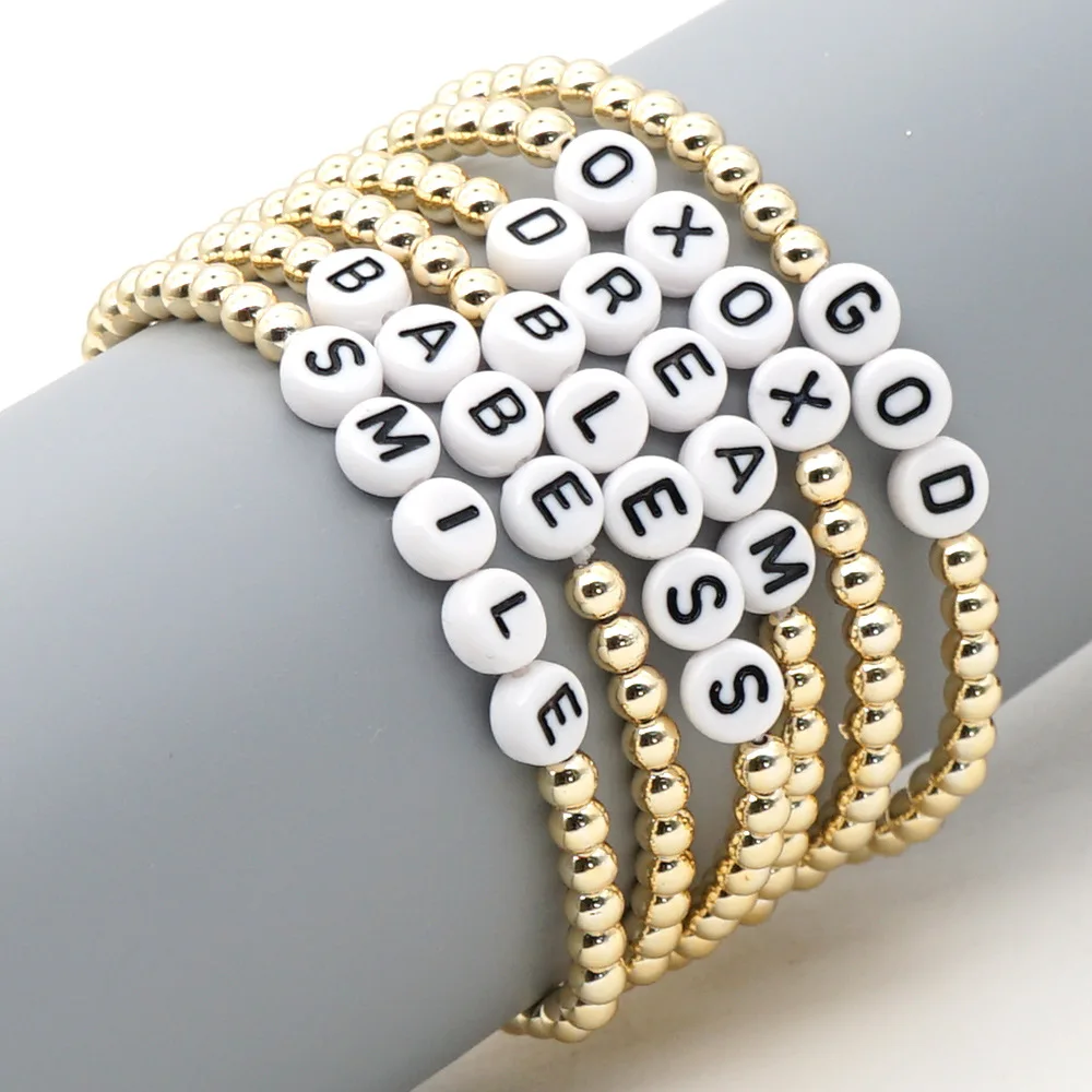 

Letter Bead Ball Bracelets Stretch Gold Bangles Bracelet for Women