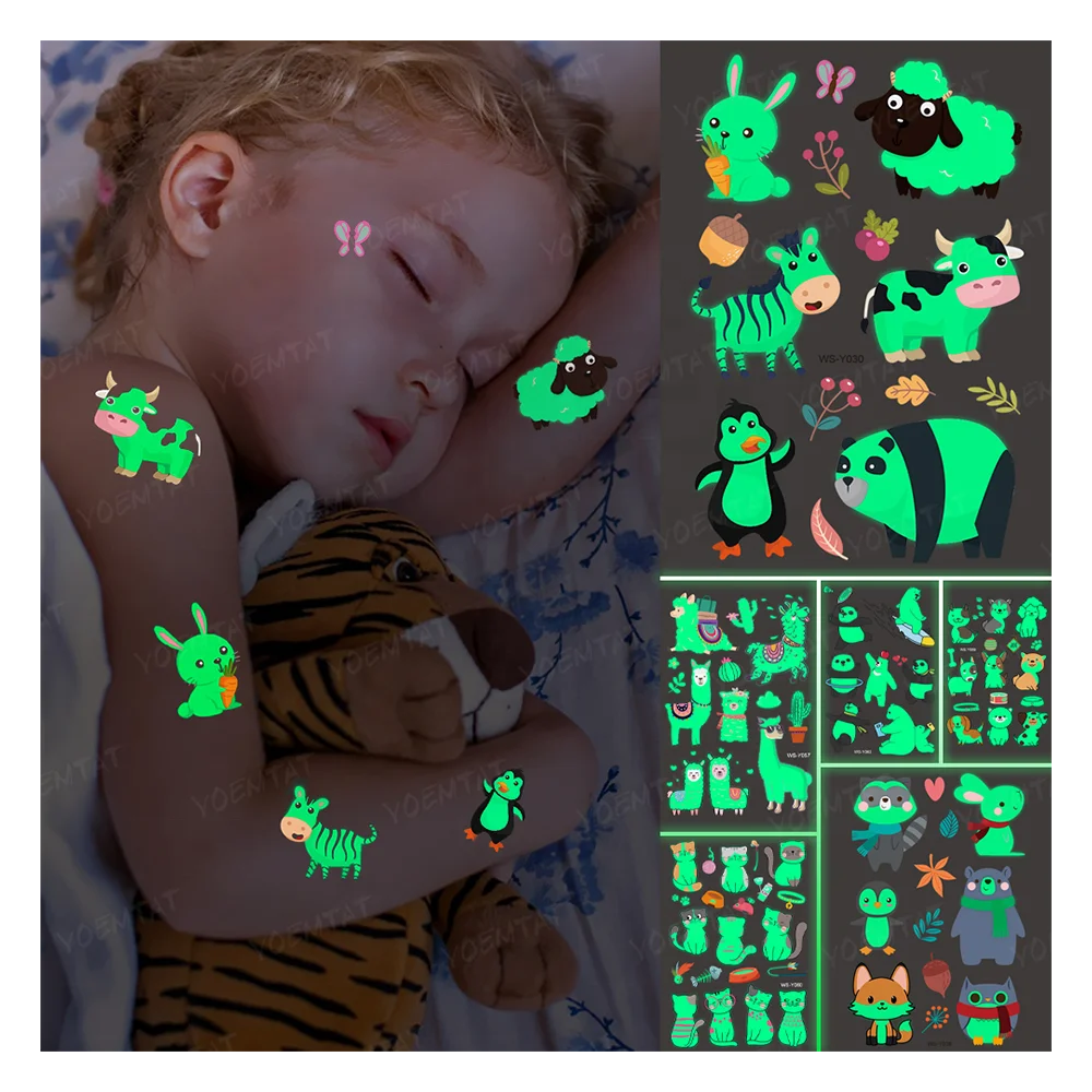 

YOEMTAT Safe Kids Cartoon Glow In The Dark Waterproof Tatoo Sticker for Christmas, Cmyk