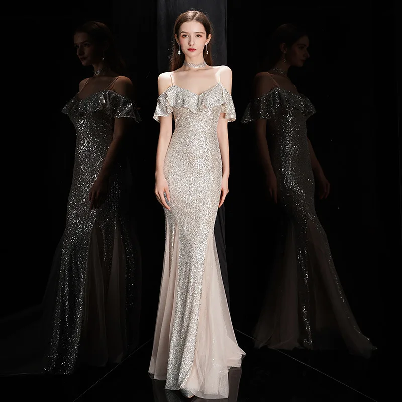 

2021 New Dress Suspender Long Dress Sexy Fishtail Slim Slim Banquet Evening Dress