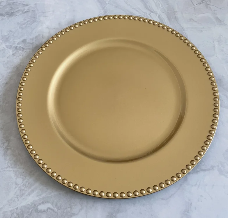 

JHC00145 Wholesale  cheap gold plastic Charger Plates under plate for Wedding Party, Customized color