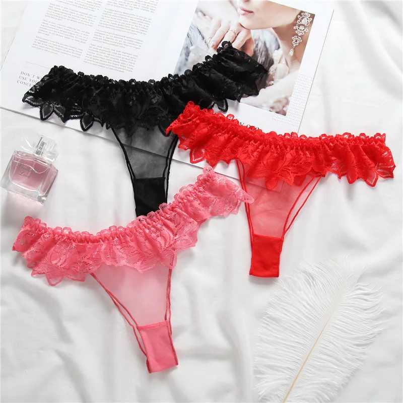 

Sexy T-Back Underwear Transparent Low Waist Lace Thongs Briefs Plus Size Panties Underwear Woman Thong G-String, Custom color