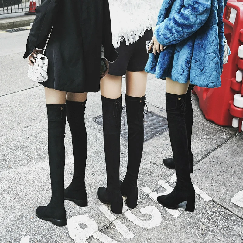 

Fashion Women Boots Spring Winter Over The Knee Heels Velvet Quality Suede Long Thigh High Boots