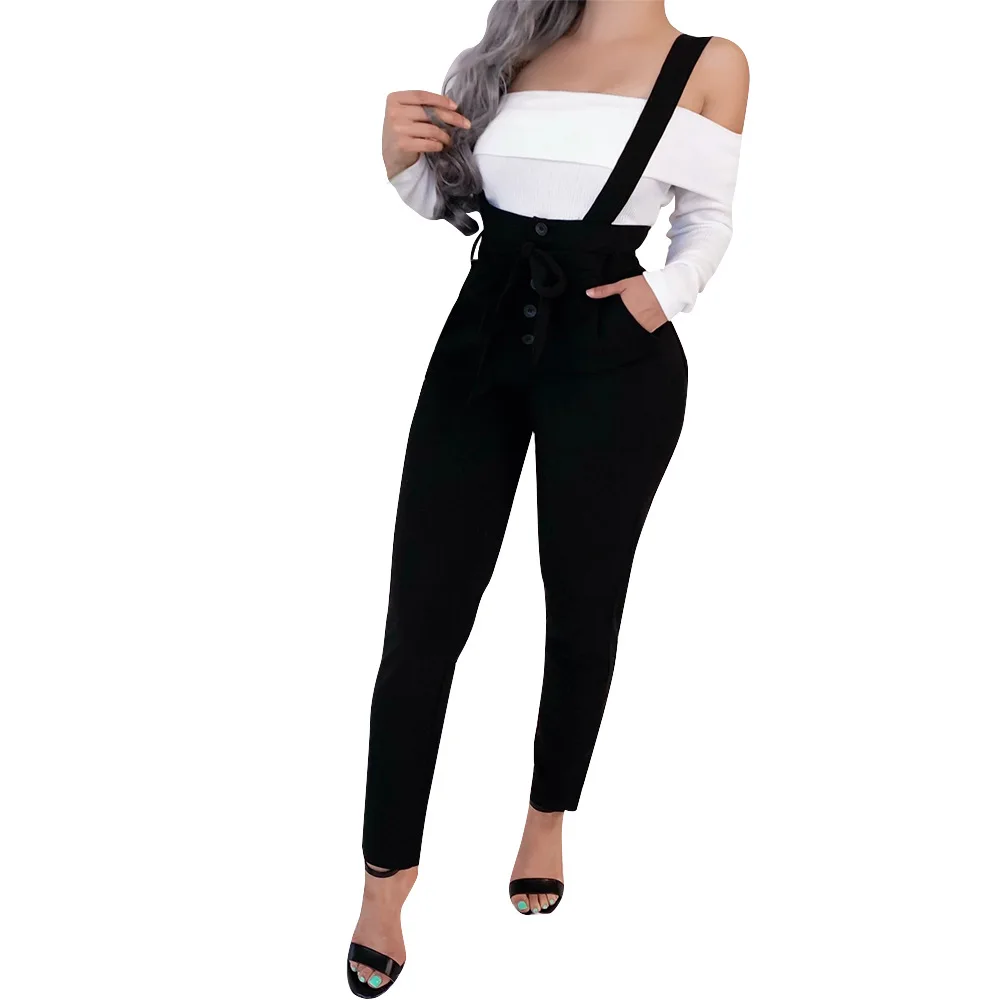 

2020 New Arrivals Women's Casual High Waist Pants Overalls Coldker Suspender Romper Jumpsuits