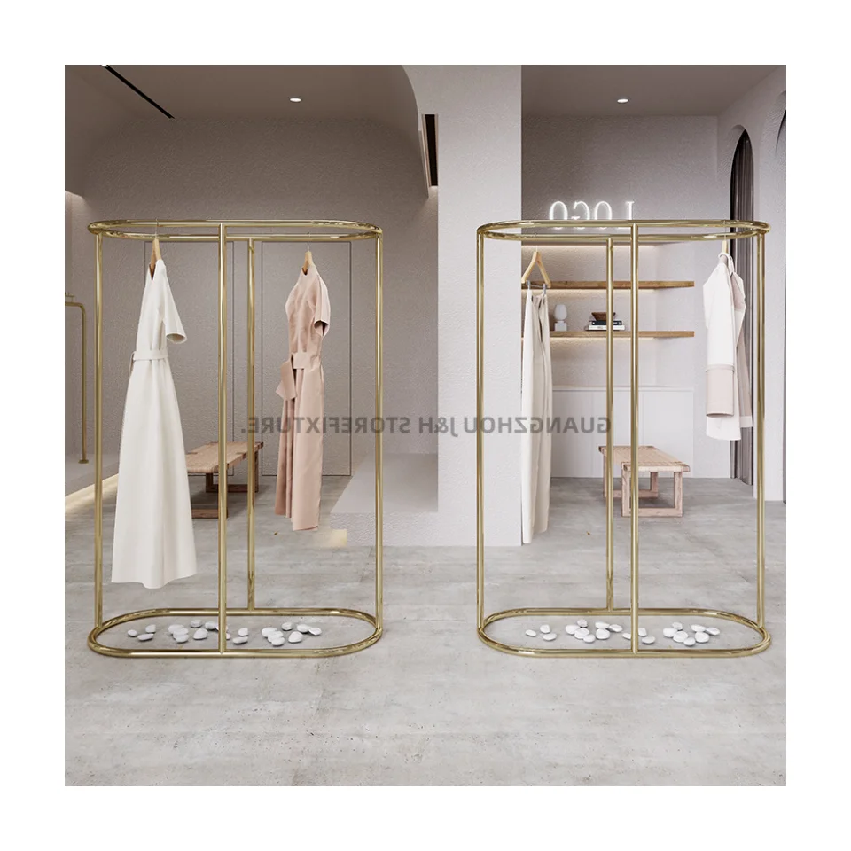 

stainless steel titanium gold Clothing store display rack men store clothing shelves women garment boutique display stand