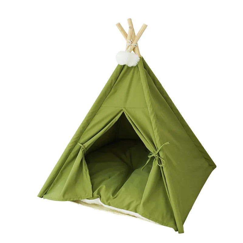 

Foldable Cotton Fabric Pet Teepee with Cushion Outdoor Portable Dog Cat Tent