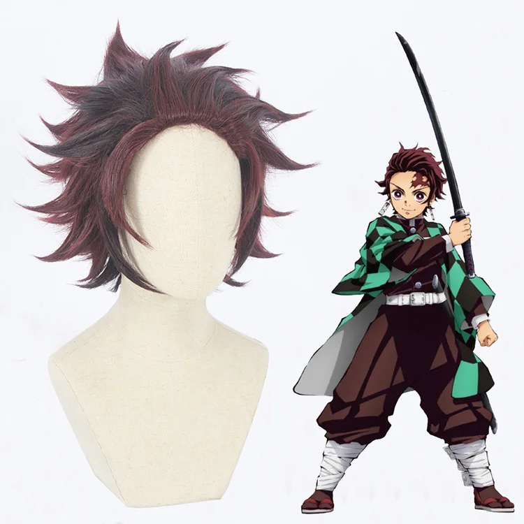 

Demon Slayer Anime Costume Figure Kamado Tanjirou Wigs Brown Cosplay Full Lace Wigs Short Hair