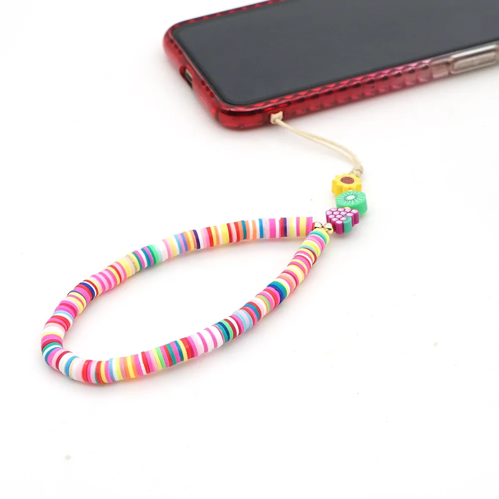 

Popular Chic Rainbow Polymer Clay Star Smiley Face Personalized Love Phone Chain String,Beaded Phone Lanyard Strap, Optional