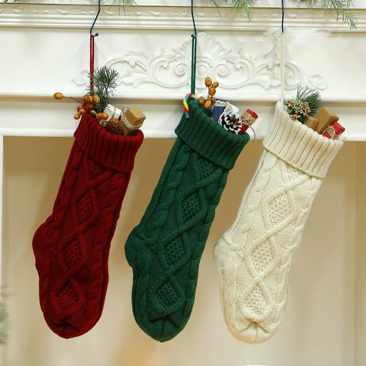 

High Quality Knit Pattern Rustic Personalized Christmas Stockings Hanging Socks, Custom color