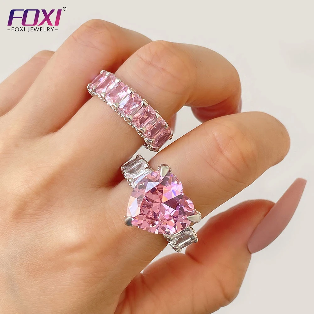 

FOXI jewelry Bling heart baguette rings 18k GOLD silver plated icy diamond ring wedding ring for women