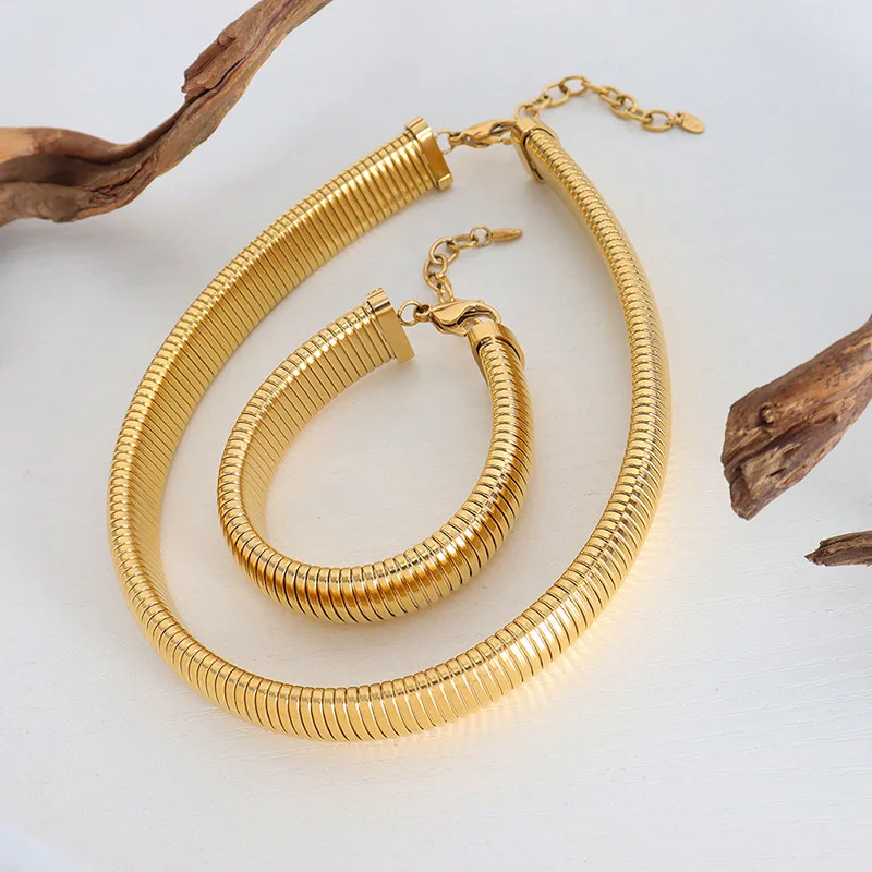 

Ins style exaggerated necklace personality thick wide necklace trend bracelet stainless steel 18k gold-plated necklace