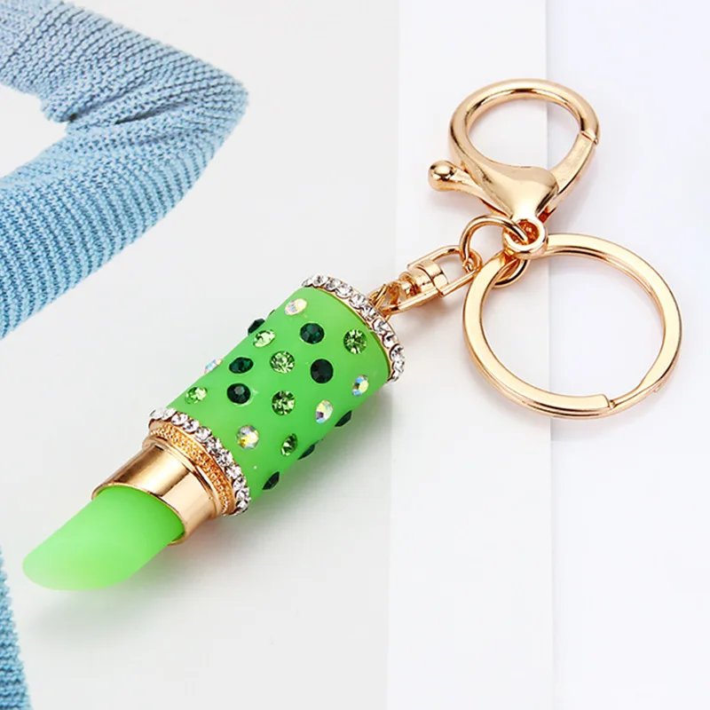 Crystal Cute Lipstick Makeup Keyring Rhinestone Charm Pendant Keychain Christmas Gift For Girl