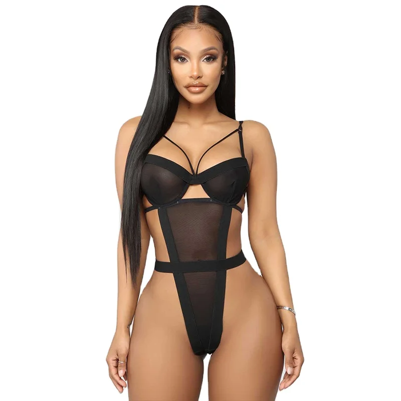 

JXS0107 2021 Sexy Women's Lingerie Bodysuit One Piece Sheer Mesh Teddies Sleepwear sexy lingerie women