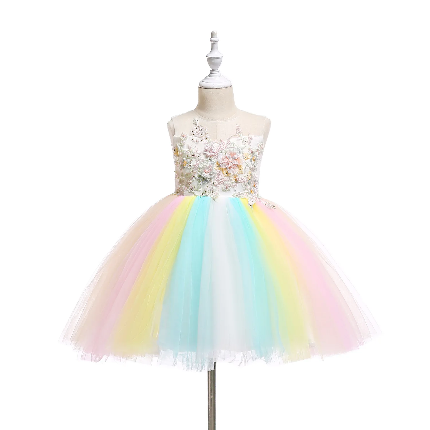 

MQATZ Girls Party Dresses Baby Flower Girl Dress Meiqiai Applique Wedding Birthday Party Ball Gown, White, pink