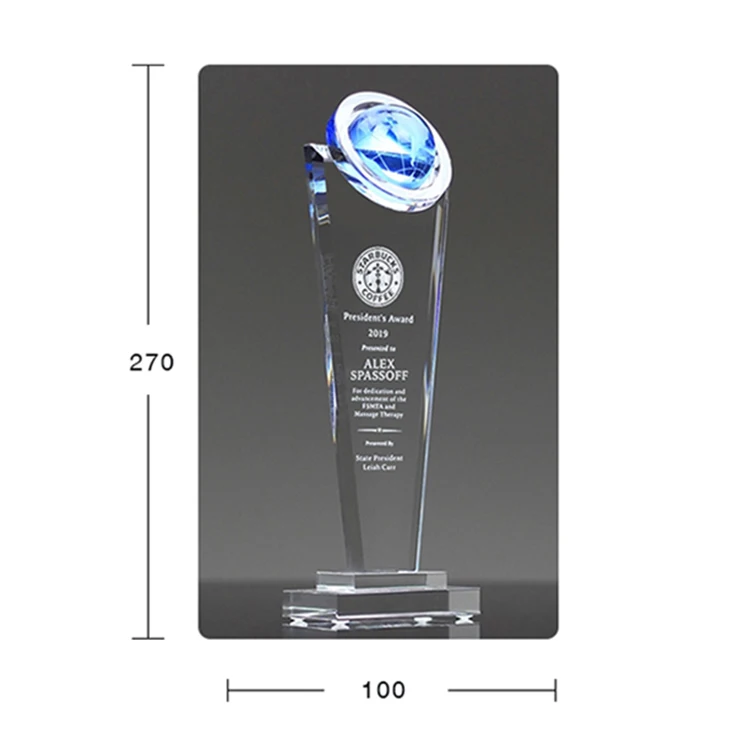 
blue earth awards crystal globe trophies with Custom Logo 