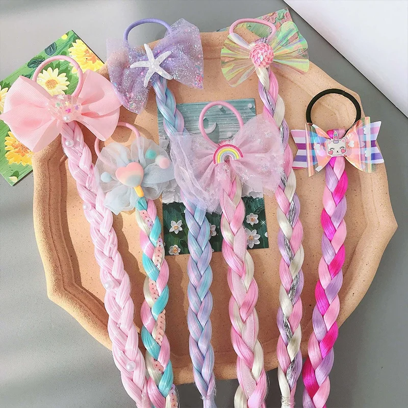 

Children's starfish shell wig braided girl pink hair band with wig