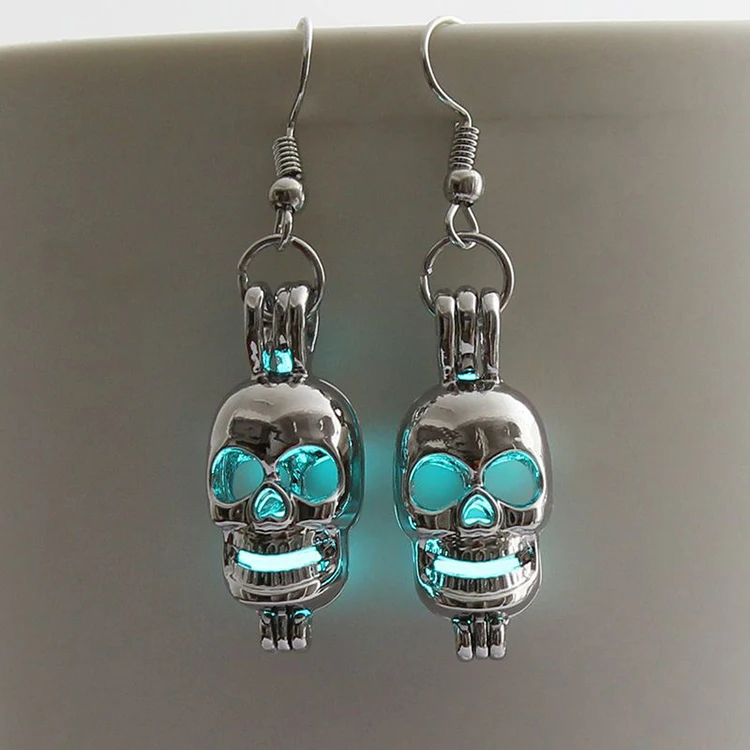 

Halloween horror fashion jewelry earrings Silver plated scary skull Skeleton head alloy hook earrings glow in the dark for women