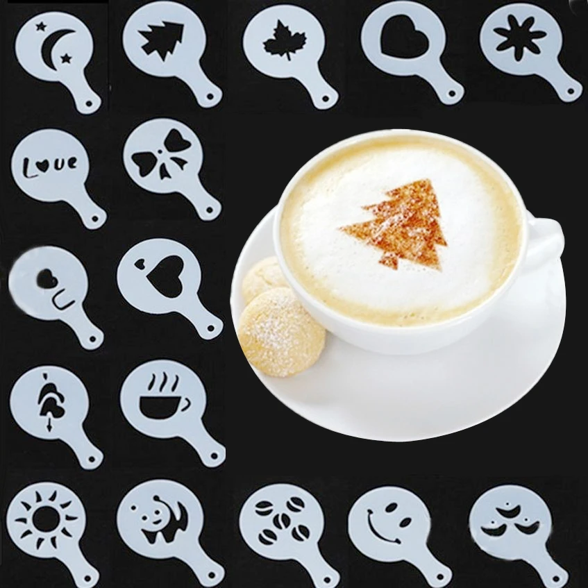 

16Pcs/set Fancy coffee Cappuccino Coffee Foam Latte Art Stencils Barista Decorating tool Tiramisu mousse mold, White