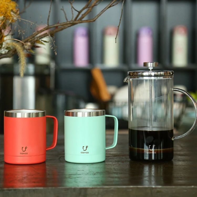

Wholesale High Quality 12oz 14oz Double Wall Stainless Steel Tumbler Cups Coffee Mug with Handle Insulated Tumbler With Straw, Customized colors acceptable