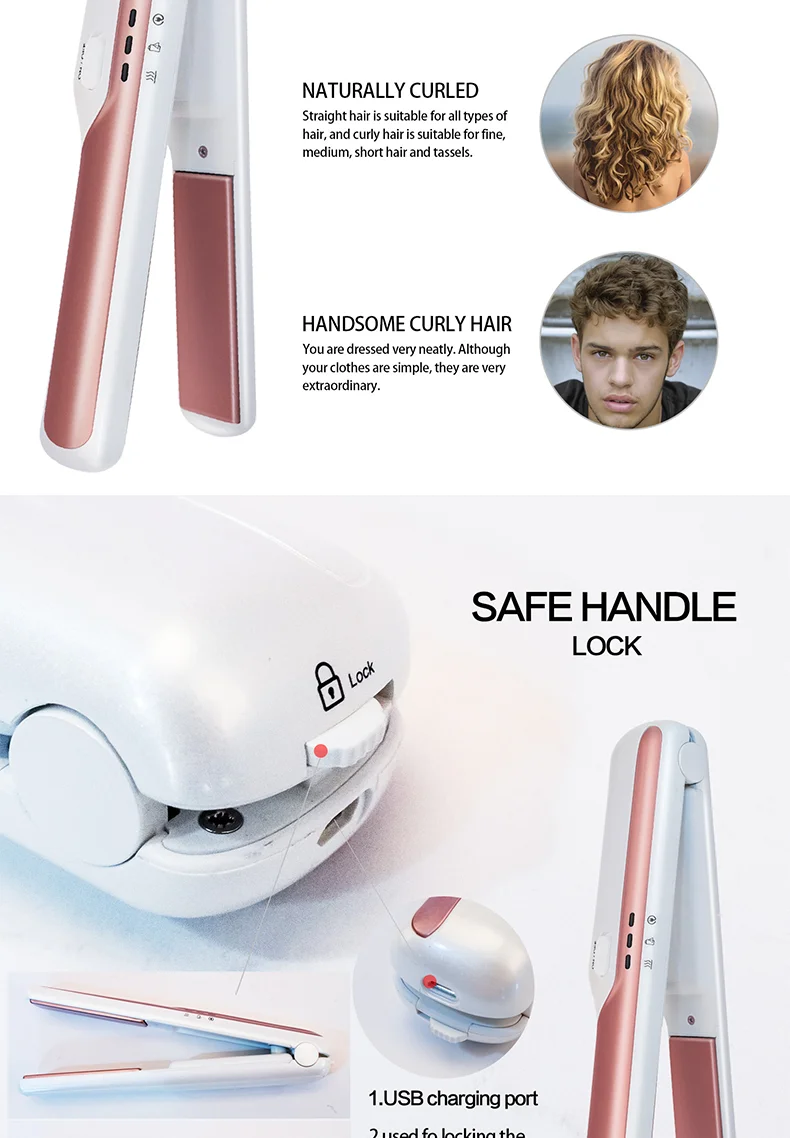 Wireless Hair Straightenerhair hair curler with battery Travel Size Usb powered rechargeable cordless mini hair straightener