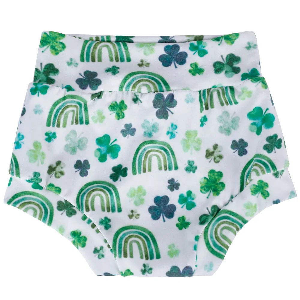 

New arrival St. Patrick milk silk fabric bottom baby green shamrock rainbow bummies shorts, Picture shows