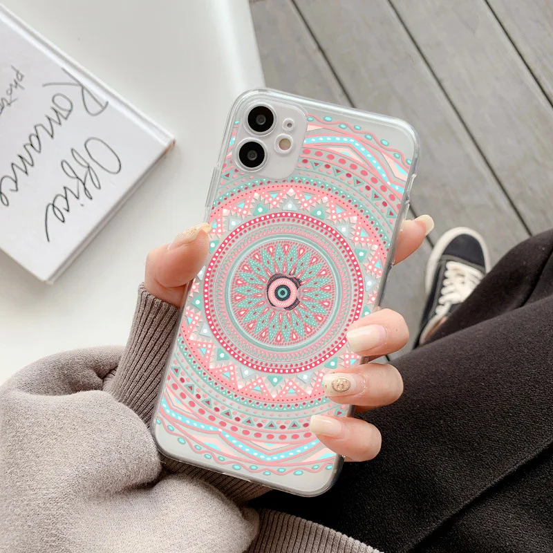 

Fashion Phone Case OEM Custom Logo UV Printed Clear Soft TPU Mandala Phone Case For iPhone 12 Pro Max, Mixed colors