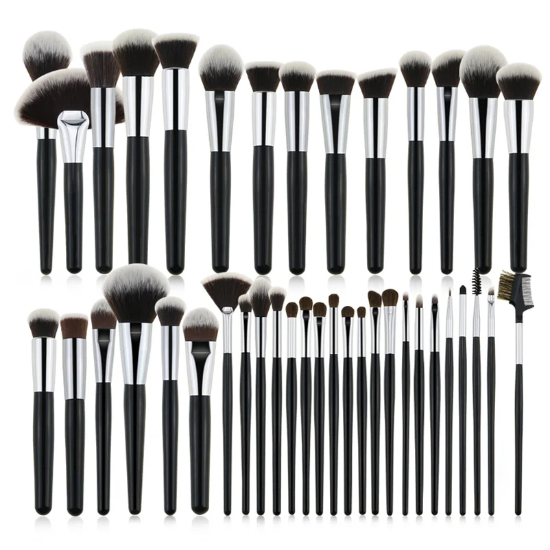 

ZNY high quality makeup brush set 35pcs private label foundation powder brush goat pony synthetic hair wholesale wood handle