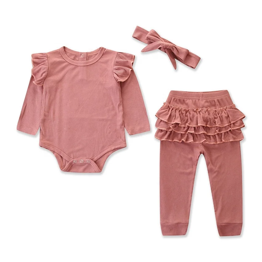 

Fashion Kid Boutique Clothing Sets Ruffles Cartoon Baby Clothes Ribbed Long sleeve Long Pants Baby Girl's Cloth Set