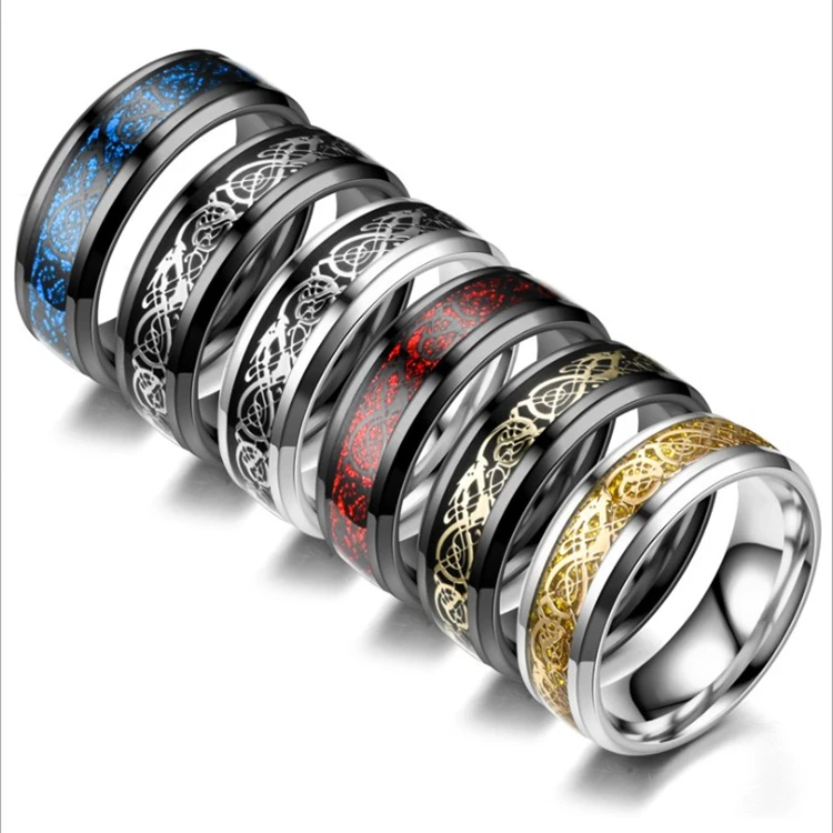 

Fashion accessories titanium steel stainless steel dragon pattern ring Europe and the United States fashion personality men ring, As the picture show