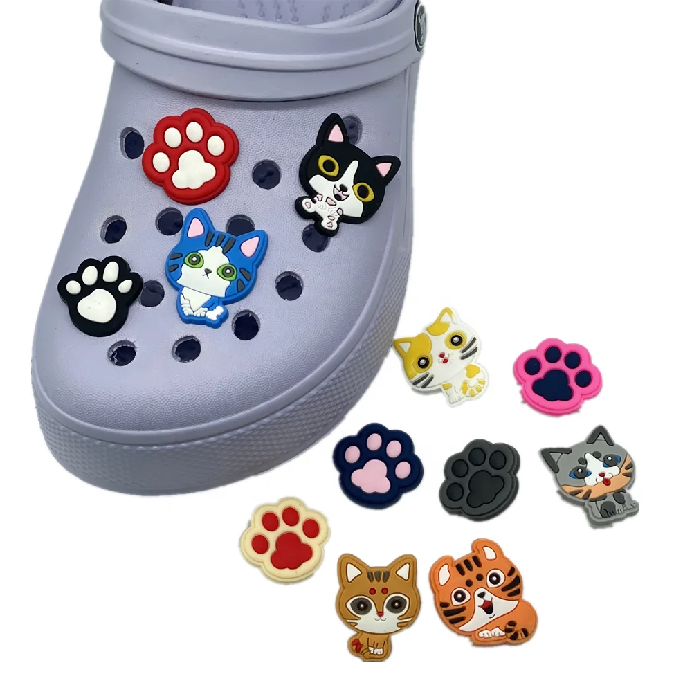 

Wholesale Cheap Custom New Design Soft PVC Cartoon Clog Shoe Charm cute cat anime for kid gift cat's paw
