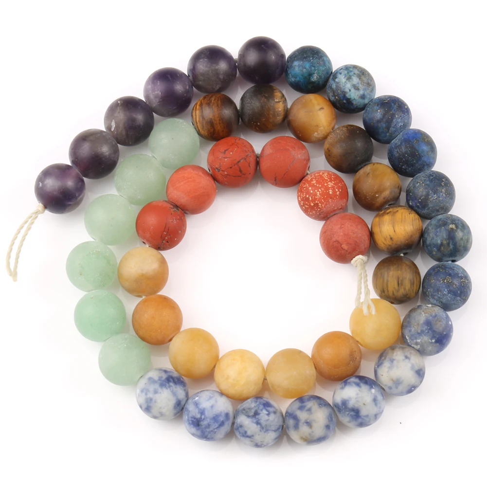 

Natural Round 4/6/8MM Matte Mixed Seven Chakra Stone Beads for Yoga Bracelet Healing Jewelry DIY