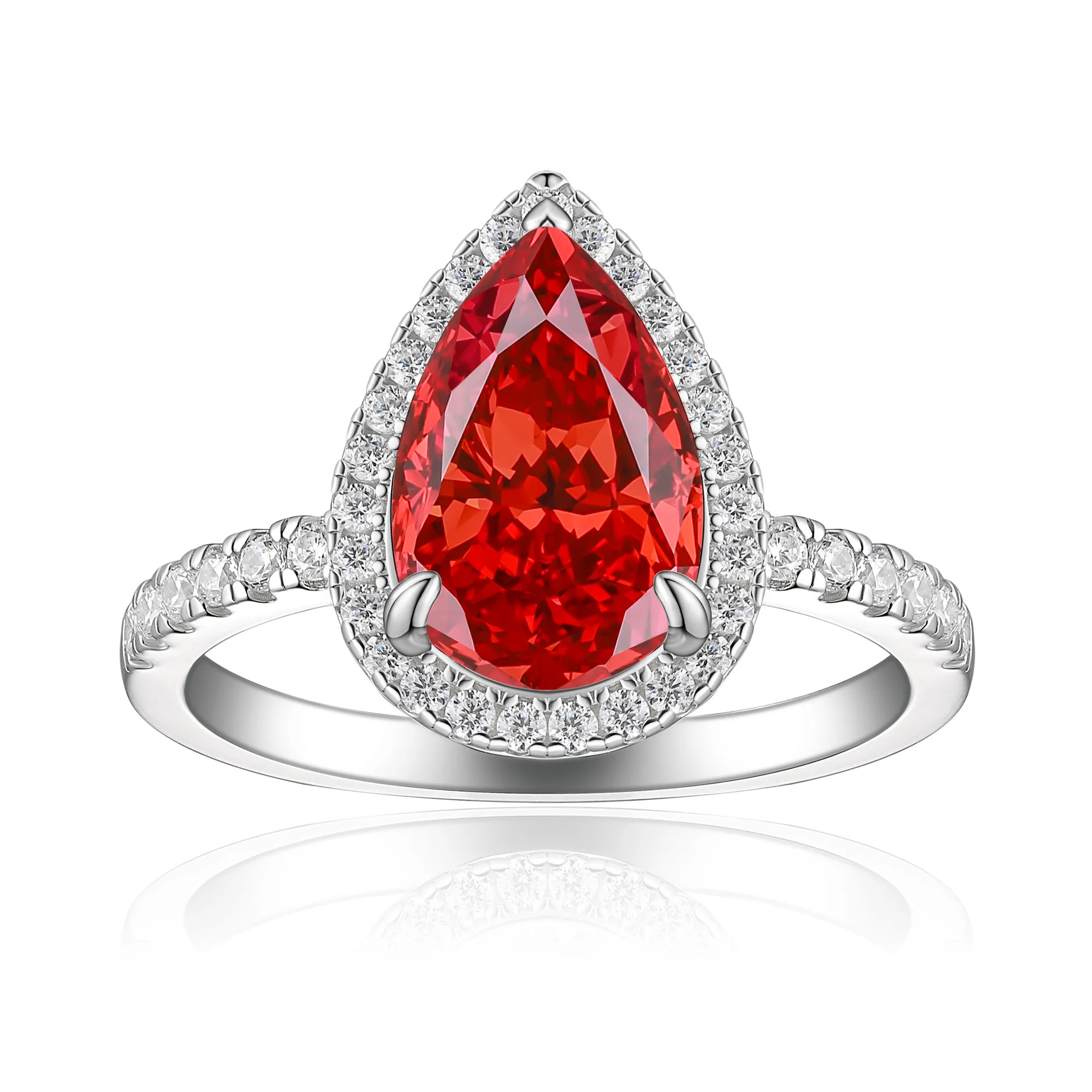 OAHLAN Fine Luxury Jewelry 8A Colorful Pear Cut 4ct Cubic Zircon S925 Sterling Silver Rings for Women Engagement Wedding