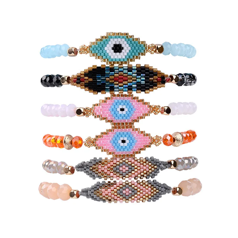 

MSYO Amazon Hot Sell Bohemia Jewelry MIYUKI Handmade Weave Beads Devil Eye Bracelets Color Crystal Beaded Rope Bracelets Women