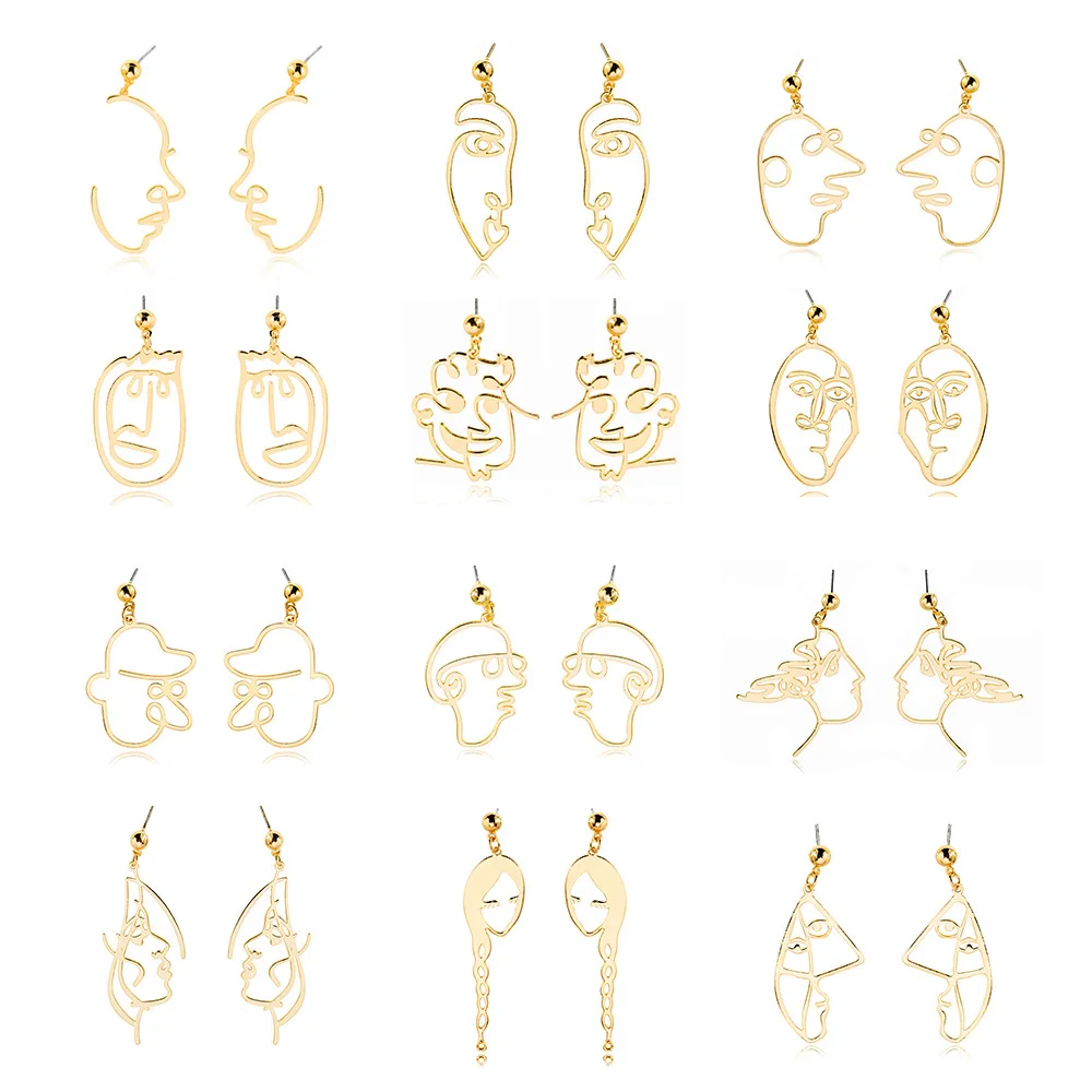 

Punk Human Face Drop Earrings For Women Retro Abstract Hollow Out Cartoon Face Dangle Earring Fashion Female Jewelry Wholesale