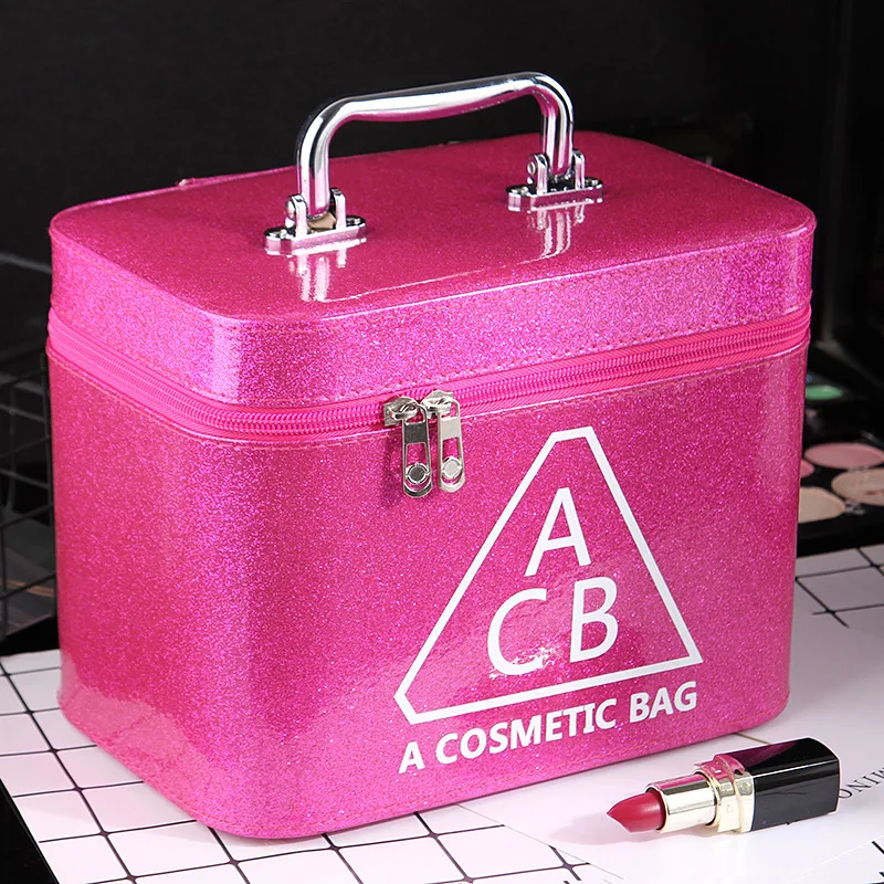 

Wholesale Lady Cosmetic Bag Women Leather Travel Make Up Bag Zipper Makeup Suitcases Toiletry Kit Bags, As picture