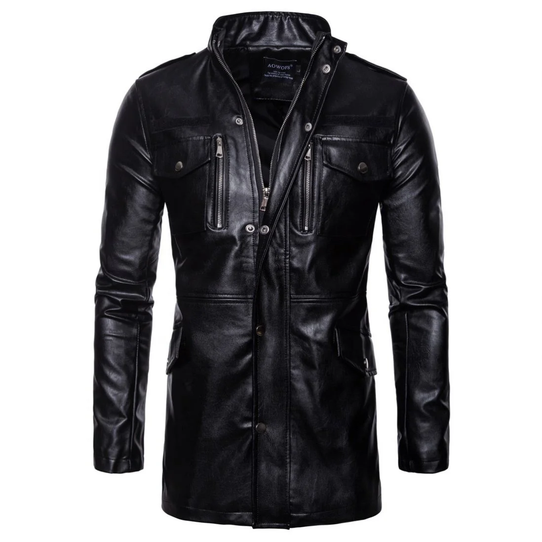 

Designer Men's Clothing Fashion Long Dust Coat Fashion Zipper Coat Bright Skin PU Material Windshield Haulage Motor Jacket