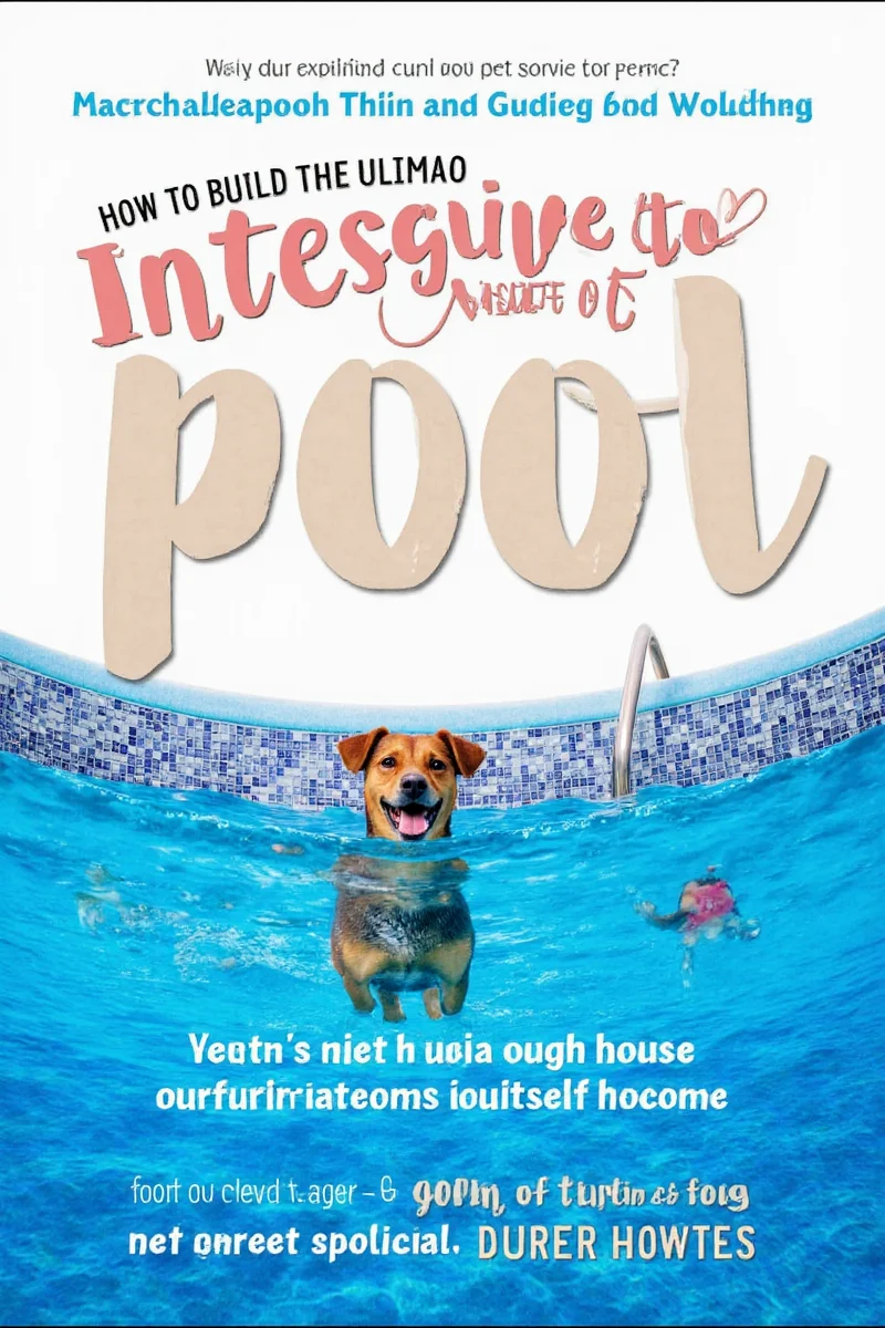 Golden retriever using a bright blue floating ramp to exit a backyard pool.