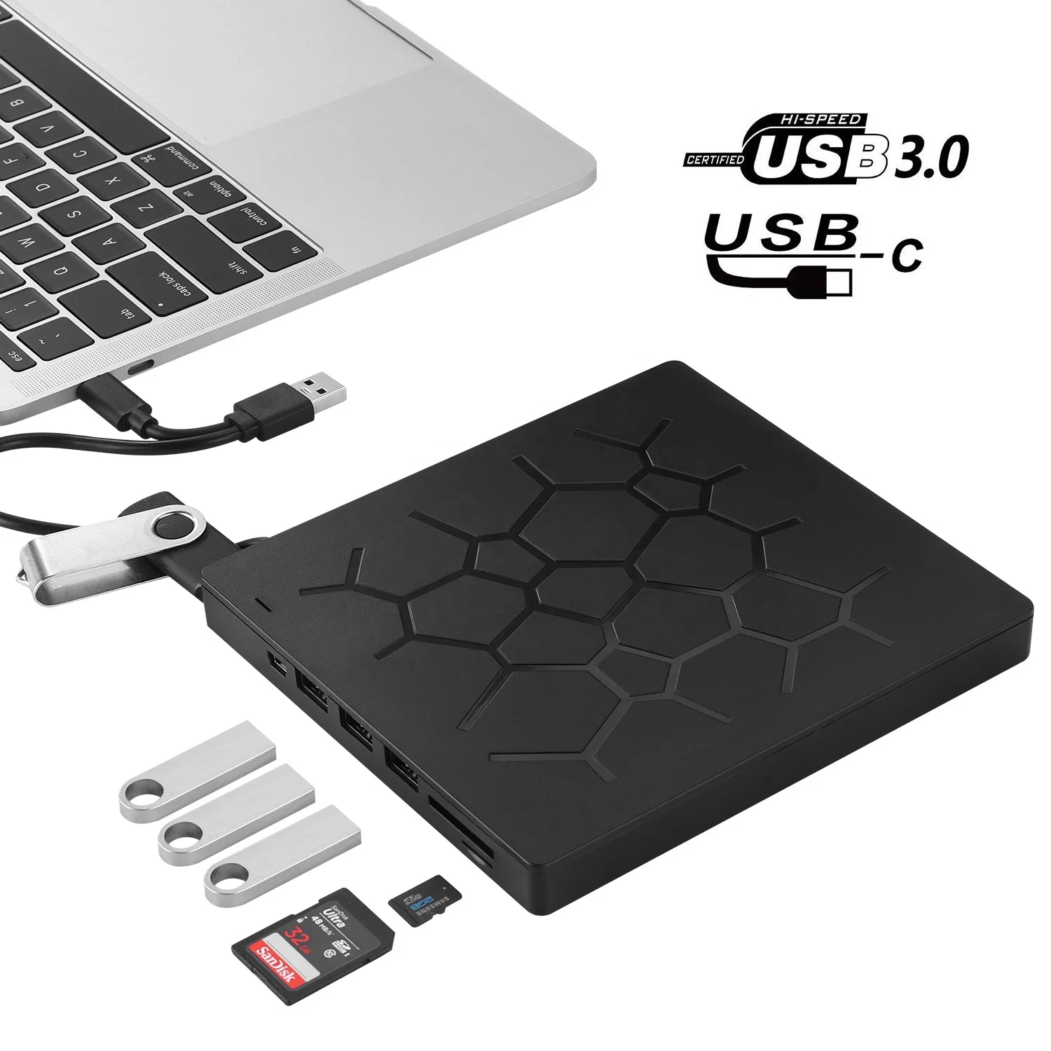 

2020 new ultra-thin Multifunction External USB 3.0 High Speed DVD RW Burner CD Writer Portable Optical Drive usb type-c