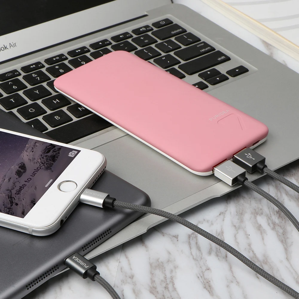 
PURIDEA S4 6600mAh Mobile Power Bank Dual USB Output Pink 