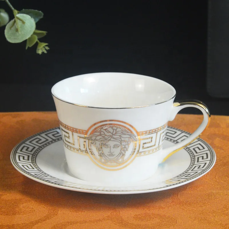 

Vintage ceramic gold coffee cup and saucer set custom logo porcelain tea cups with dish