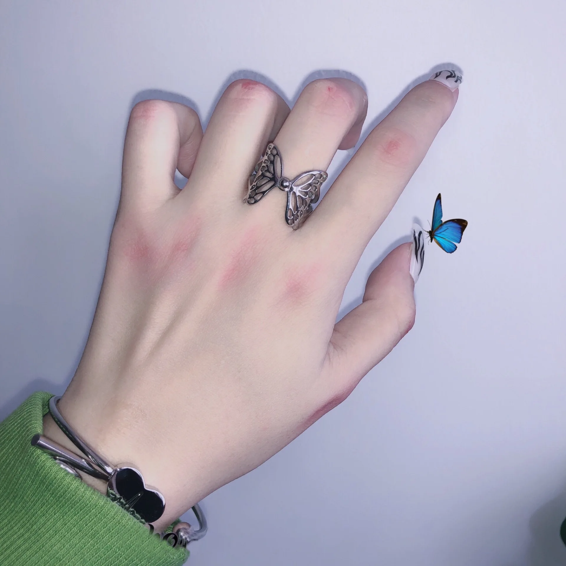 

Punk copper butterfly ring  open hollow butterfly ring