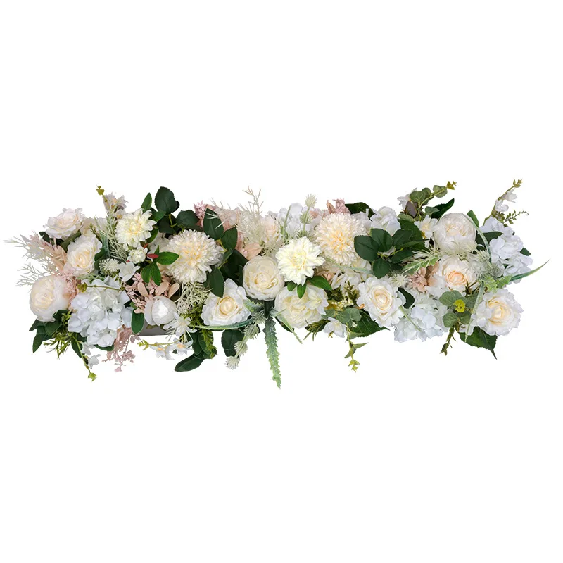 

SPR DIY wedding flower wall arrangement supplies silk peonies rose artificial flower row decor wedding iron arch backdrop, Champagea mix white