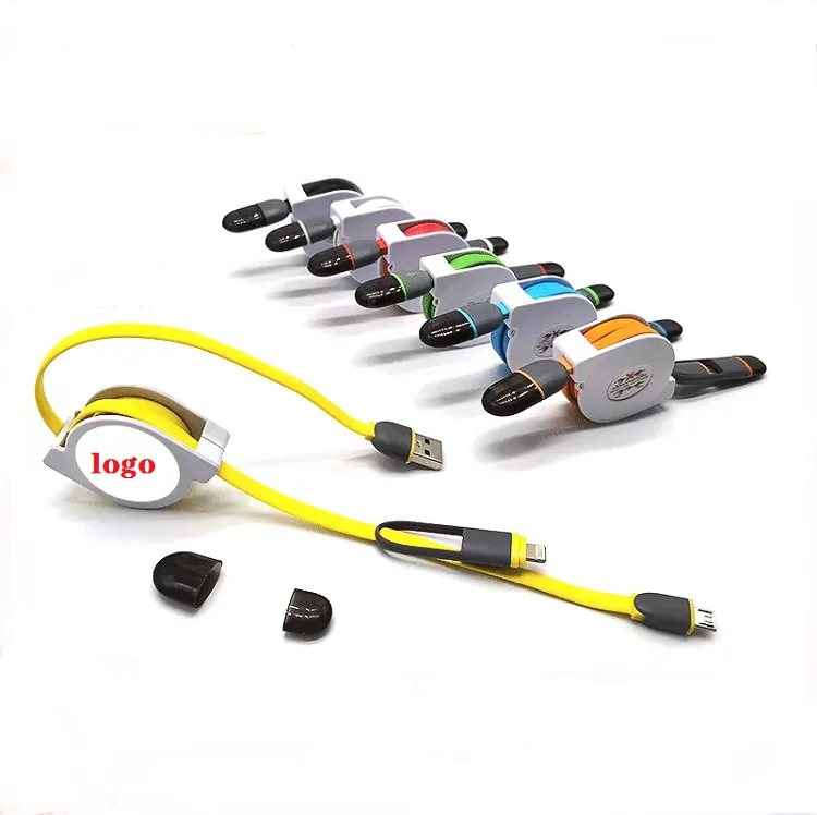

2in1 usb for cell phone wire charger accesories car sarj kablosu micro usb-c to lightning cargadores para celulares v8 retract, Orange yellow green blue red white black