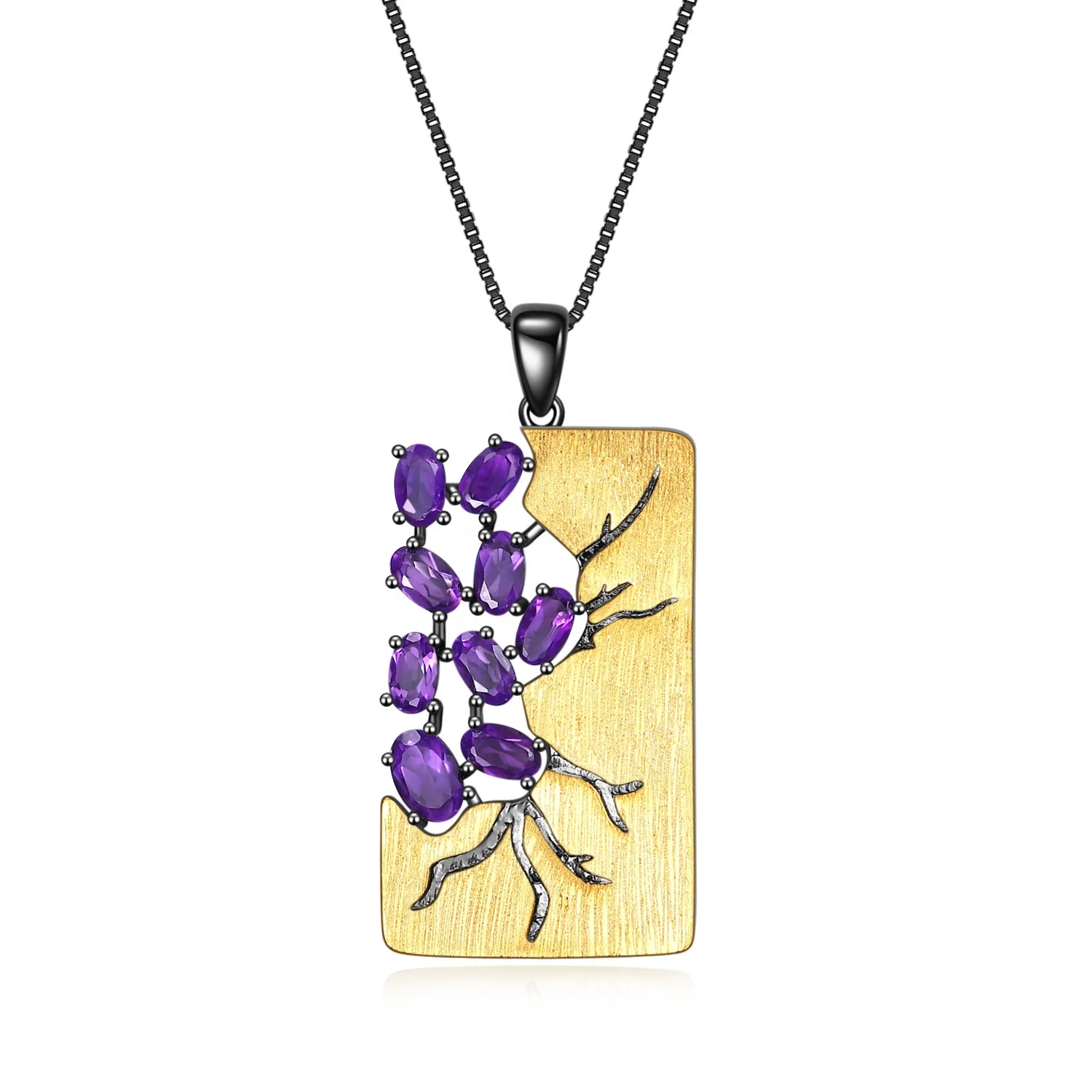

C7875 Abiding Shield New Plating Tech Waterproof Jewelry Natural Amethyst Gems Gold Plated Silver Pendant
