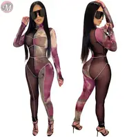 

9112020 design fashion tight see through mesh patchwork club Bodycon Rompers Women Jumpsuits