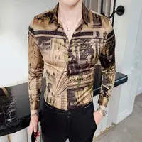 

New Fashion Men Korean Retro Printing Slim Button Lapel Long Sleeve Spring Autumn Business Tops Blouse Casual Shirt