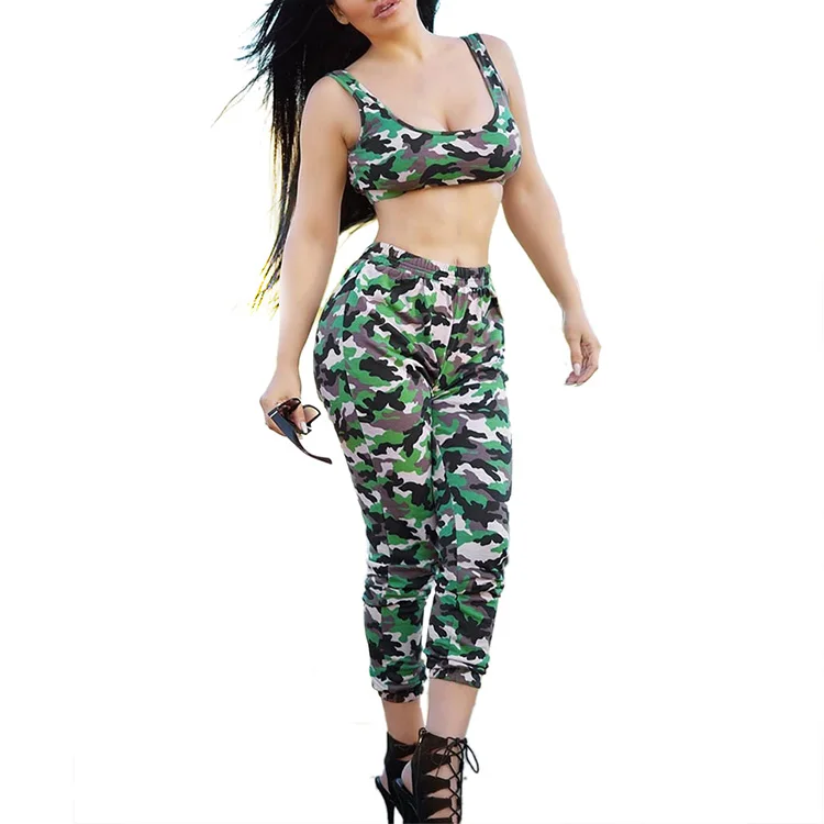 

Women's summer sport clothing women camouflage two piece set